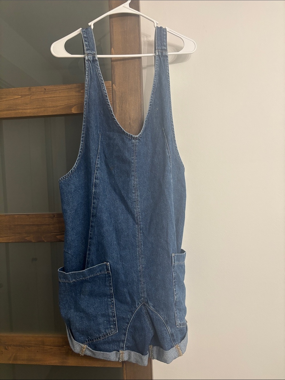 Free People Blue Denim Romper Overalls (high roller shortall)